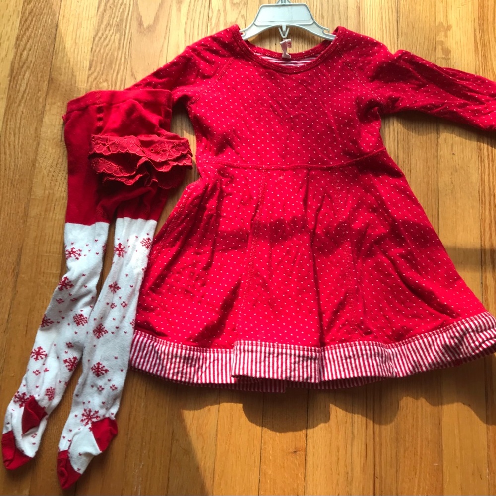 Girls reversible Holiday Skater Dress with tights